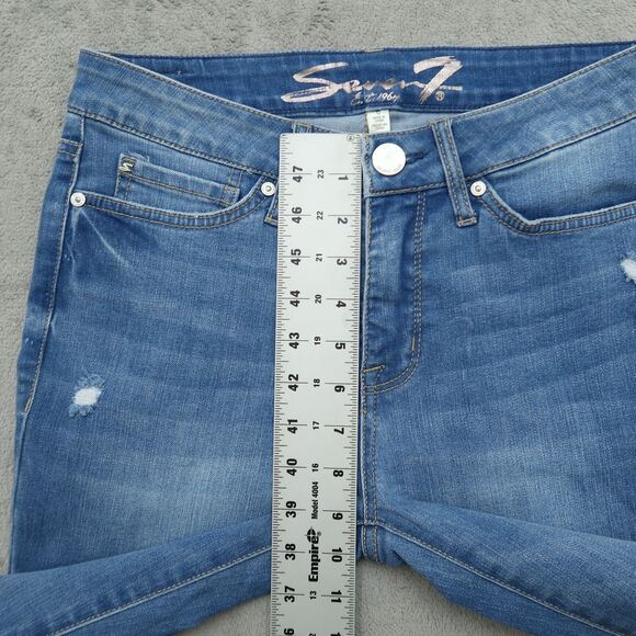 Seven7 Jeans Women's 6 Blue Mid-Rise Straight Crop Denim 24.5" Inseam Distressed - Picture 6 of 16